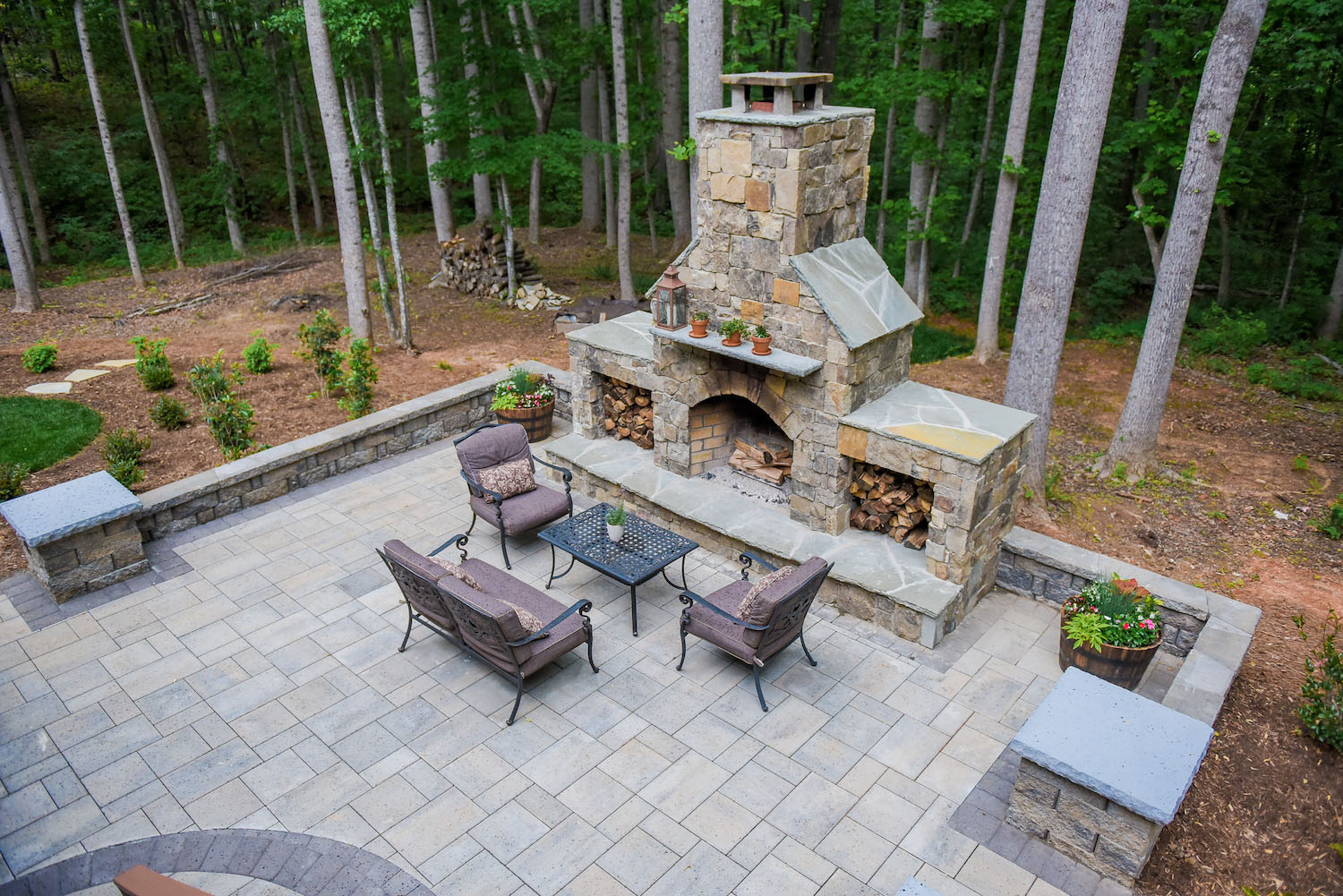 Paver Patio With Outdoor Fireplace Ecogreen Landscaping