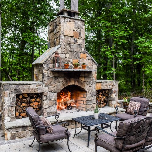 Paver Patio with Outdoor Fireplace | EcoGreen Landscaping