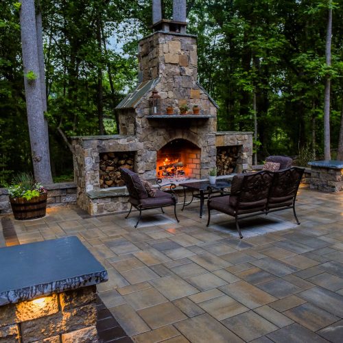 Paver Patio with Outdoor Fireplace | EcoGreen Landscaping