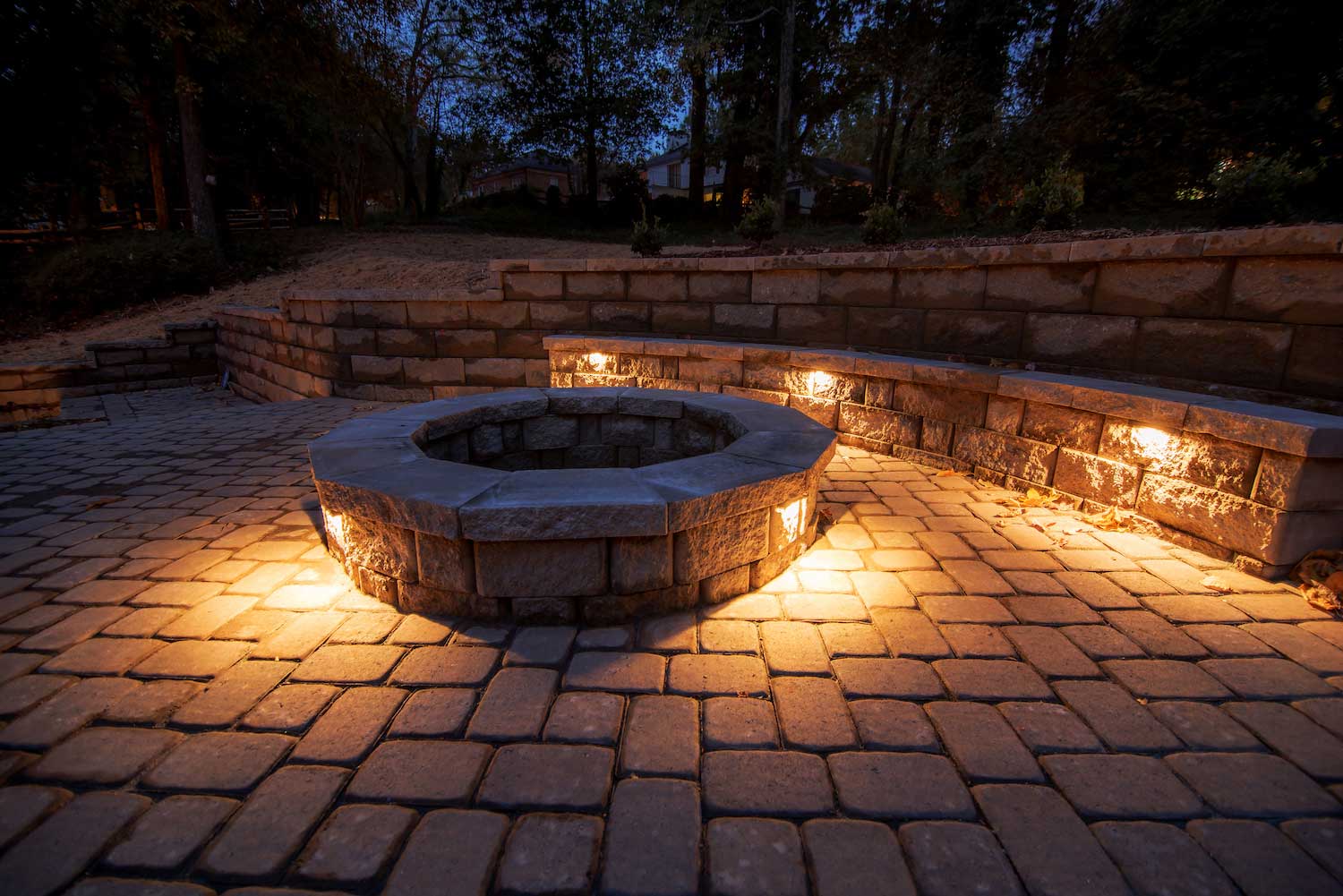 Paver Patio with Outdoor Lighted Fire Pit | EcoGreen Landscaping